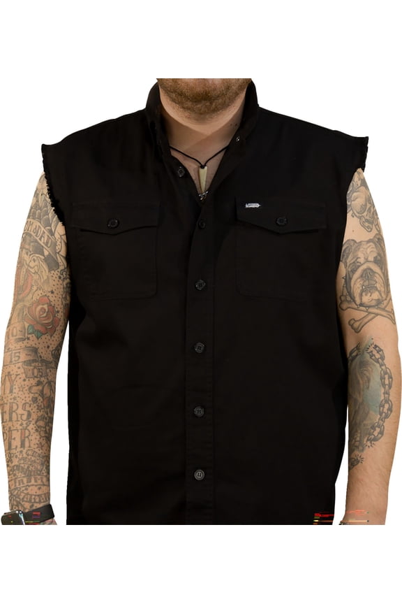 FTW Skull Mens Button Down Sleeveless Shirt Black LG