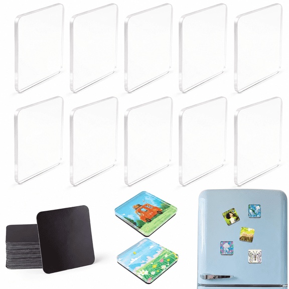 Lethargic 10 Pcs DIY Fridge Magnet Kit - Square Clear Acrylic Magnetic Set with Adhesive Backing for Photo,Crafts,Office,Classroom,Cabinets,Kitchen, 2 x 2 in