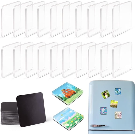 Lethargic 20 Pack 2x2 Clear Acrylic Diy Fridge Magnets Set Withadhesive Backing - Squares Magnetic Photo Frame