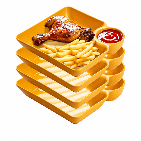 Lethargic 4 Pack Sauce Separated Plate, 7.3 x 6.6 x 1.4 in PP Plastic Divided Serving Tray with Separate Sauce Compartments for Snacks, Fruits and Appetizers