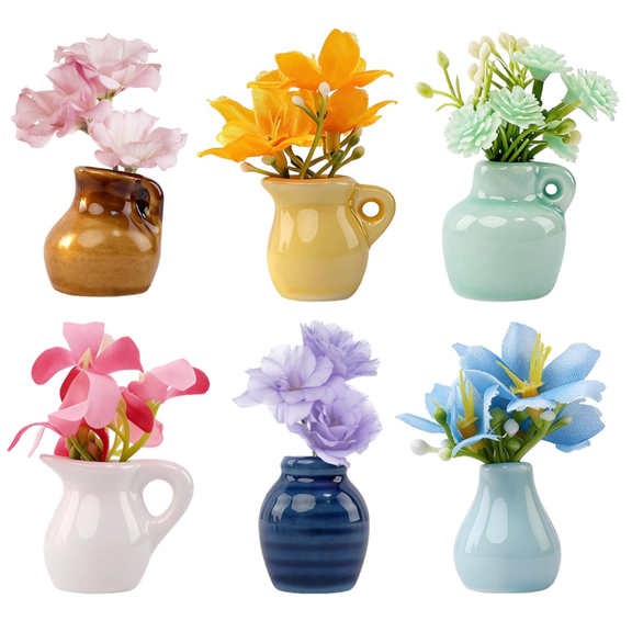 Lethargic 6 Pcs Funny Small Vase, Magnets Ceramic Mini Vase Set, Strong Magnetic, Oval Decorative Fridge Magnets for Kitchen, Office and Whiteboard.