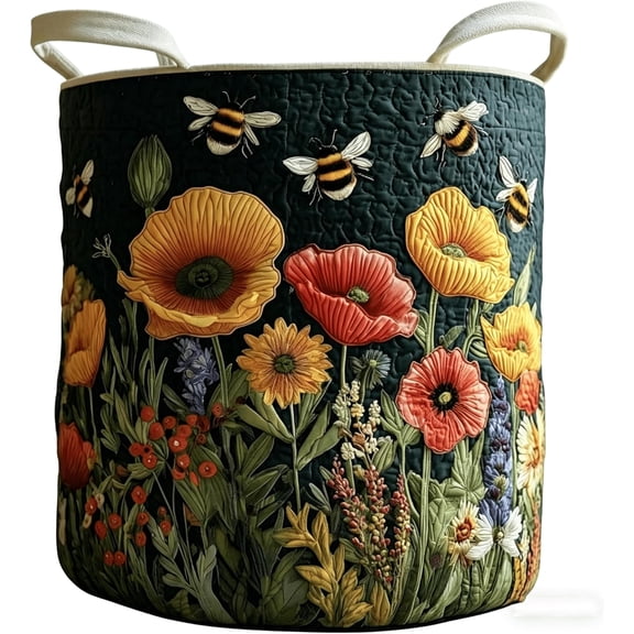Lethargic Boho Quilted Laundry Basket, 20"L x 20"W x 28"H, Foldable Floral Fabric Hamper with Handles for Home Storage.