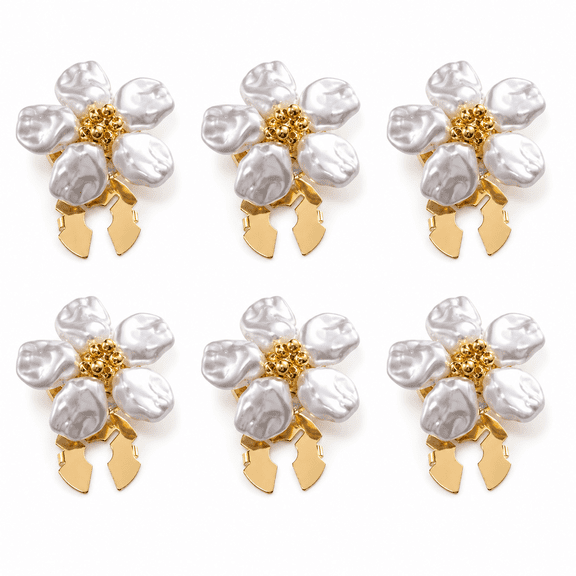 Lethargic Button Covers 6 Pcs Rhinestone Pearl Flower, Alloy Copper Clip-On Decorative Covers for Shirts, Blouses, Dresses and DIY Craft Use