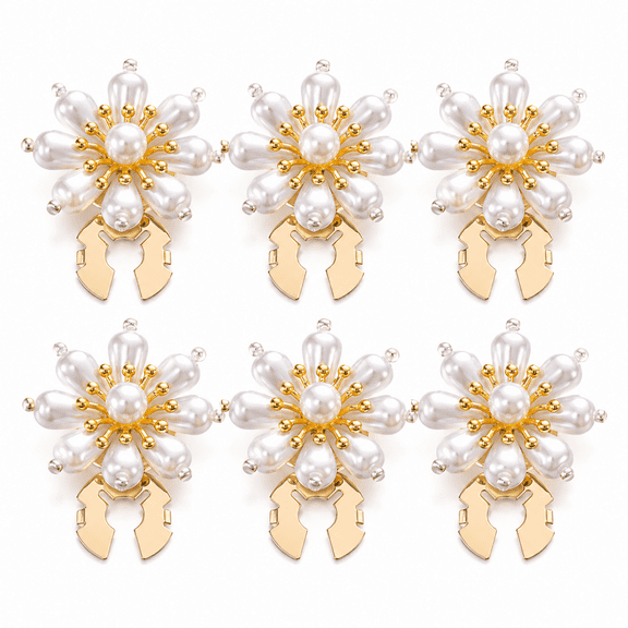 Lethargic Button Covers 6 Pcs Rhinestone Pearl Flower, Alloy Copper Clip-On Decorative Covers for Shirts, Blouses, Dresses and DIY Craft Use