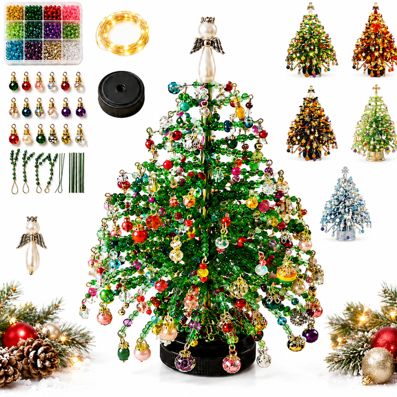 Lethargic Diy Beaded Seasonal Tree Kit, Plastic Tabletop Craft Set with Colorful Beads for Christmas, Halloween and Fall Decor