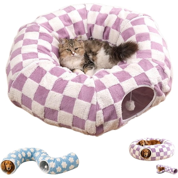 Lethargic Dachshund Tunnel Bed, 3-in-1 Dog Tunnel and Burrow Dog Bed, 34 in for Small Dogs and Cats