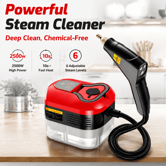 Lethargic Handheld Steam Cleaner, 2500W Multi-Surface Cleaning Machine with 6 Adjustable Steam Levels, 34oz Water Tank and Cleaning Accessories for Kitchen, Bathroom, Sofa and Car.