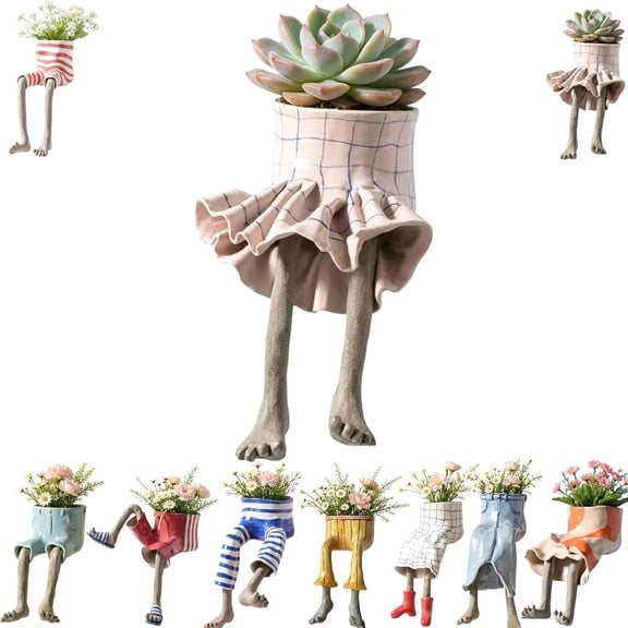 Lethargic Leggy Pot Funny Planter Set, 5.91 in Resin Succulent Pots Multicolor Desk Planters for Home and Office