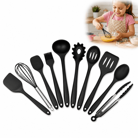 Lethargic Mini Kitchen Utensil Set, 10-Piece Set, Tiny Silicone Kids Kitchen Tools Whisk and Tongs for Daily Cooking