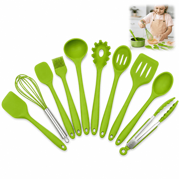 Lethargic Mini Kitchen Utensil Set, 10-Piece Set, Tiny Silicone Kids Kitchen Tools Whisk and Tongs for Daily Cooking