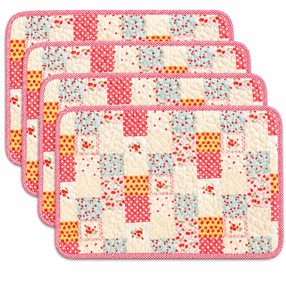 Lethargic Quilted Placemats Set of 4, 12 x 18 Inches Cotton Fabric Patchwork Table Mats, Reversible Washable Rectangular Placemats for Dining Table Kitchen