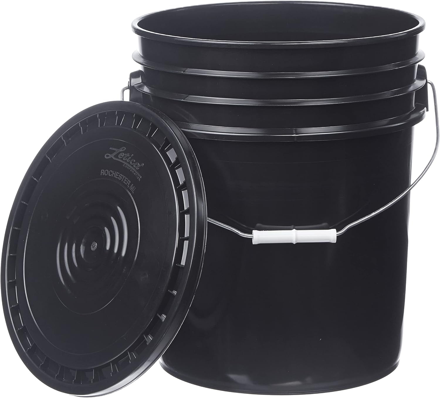 Letica Premium 5 Gallon Bucket With Easy Peel Lid, HDPE (6 Pack, Black