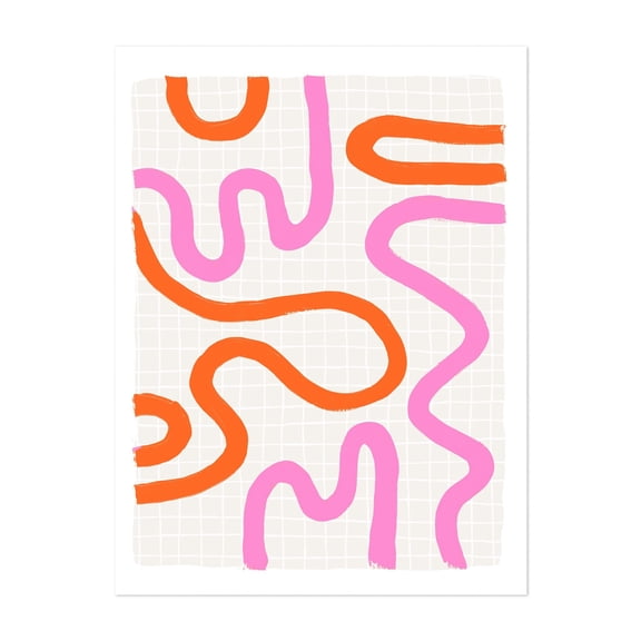 Leticia Pink Orange - Line Drawing Abstract Geometric Modern Art Pattern Minimalist Pastel Line Art Unframed Wall Art Print 5 x 7 inches