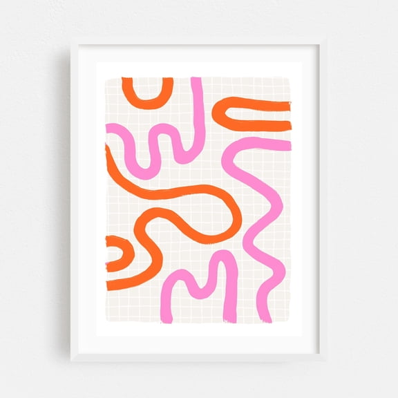 Leticia Pink Orange - Line Drawing Abstract Geometric Modern Art Pattern Minimalist Pastel Line Art White Framed Wall Art Print 9 x 12 inches