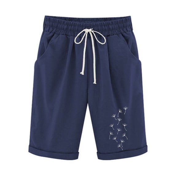 Letimco independence Day Dandelion Printed shorts for Women’s Elastic Waist For Casual With Casual Pockets Elastic ladies dress Pants