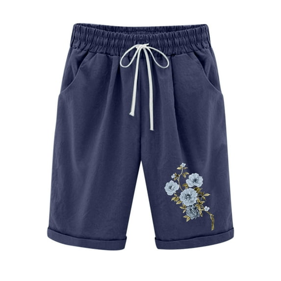 Letimco independence Day Flroal Printed shorts for Women’s Elastic Waist For Casual With Casual Pockets Light Dandelion and Heart Pants