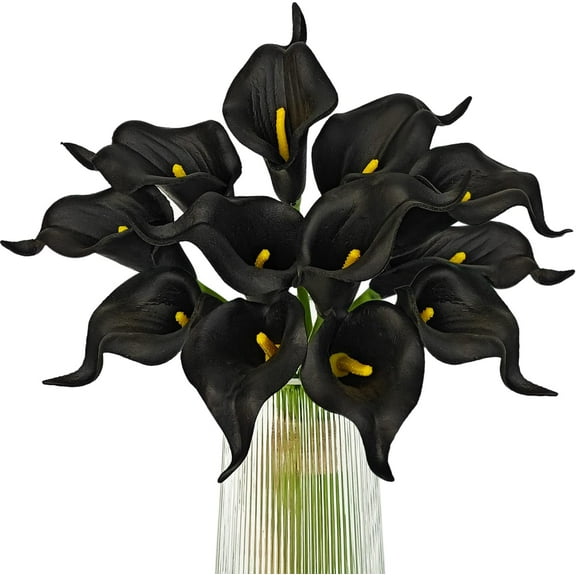 Letjolt Artificial Calla Lily Black Flowers for Wedding Bouquet Flower 12Pcs Home Decoration Faux Calla Lilies Flower, Black