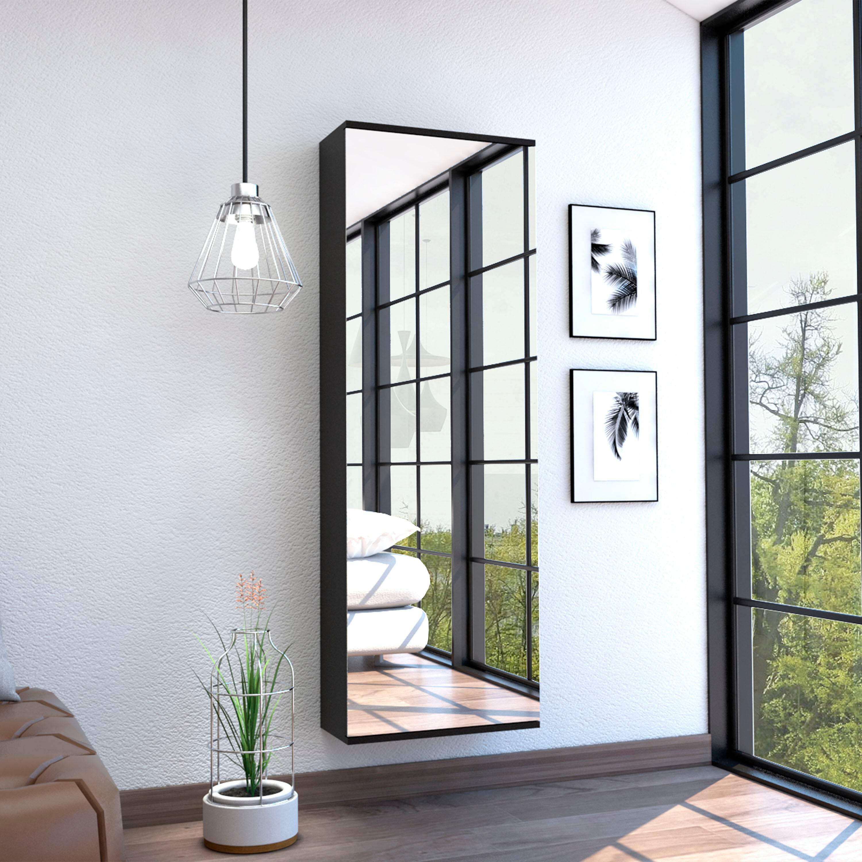 Leto Black Wengue Wall Mounted Shoe Rack with Mirror