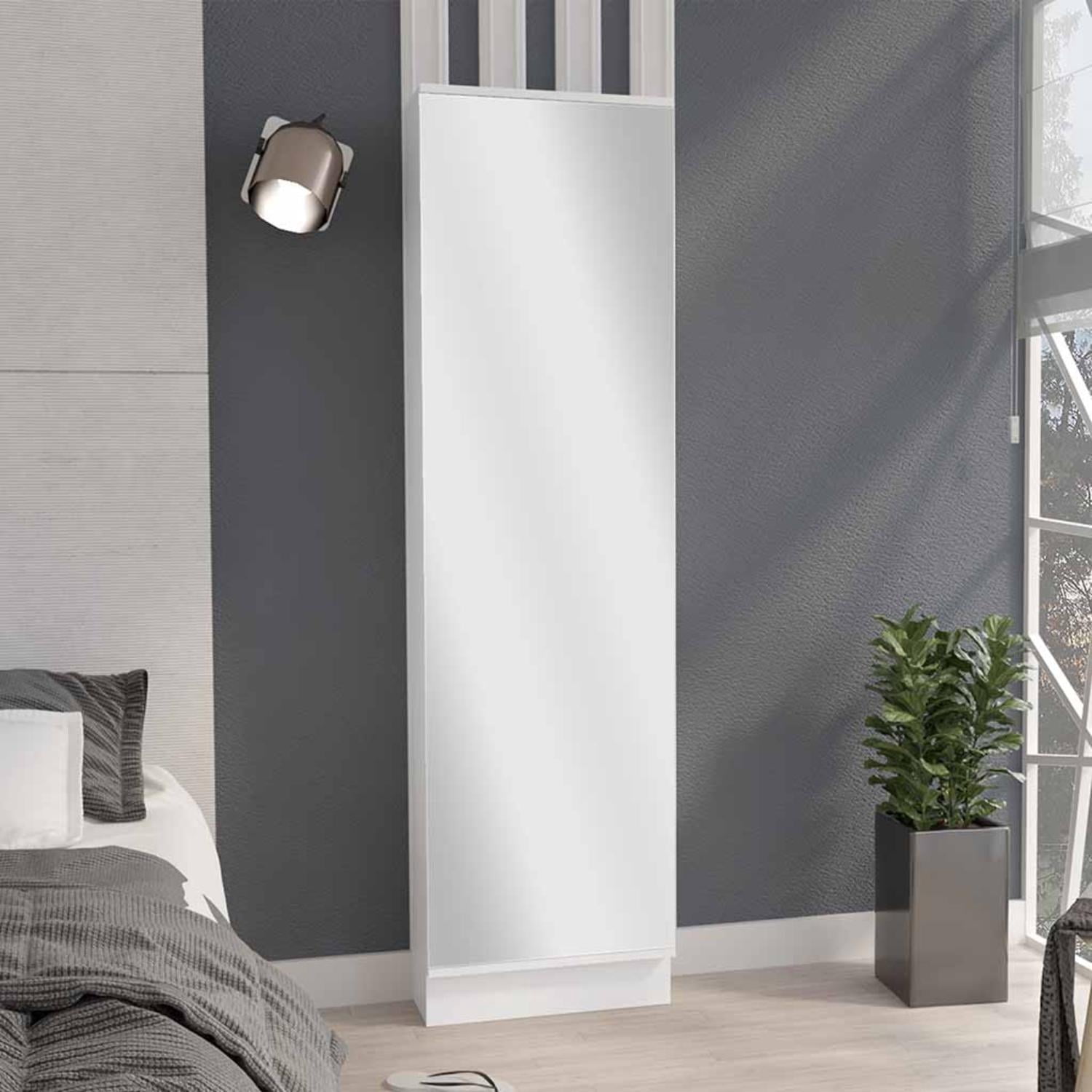 Leto XL Shoe Rack with Full-Length Mirror, Five Interior Shelves, Single-Door Cabinet