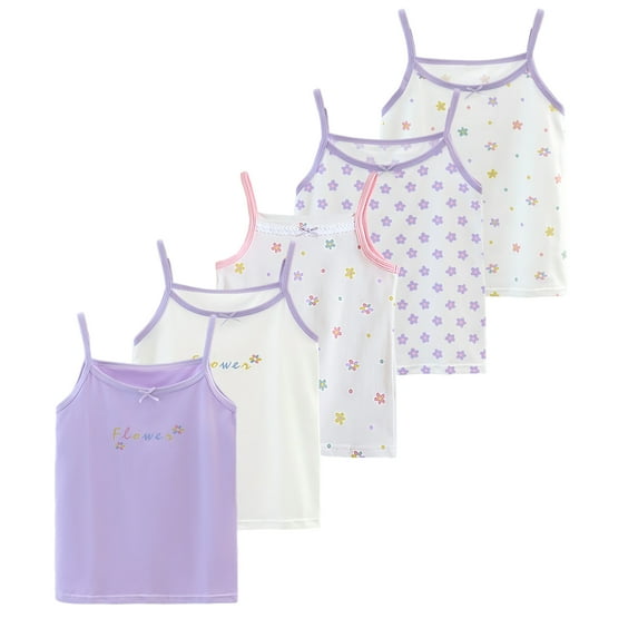 Letoileite 2-8 Years Little Girls Camisole Soft Tagless Cami Kids Breathable Undershirts Cotton Tank Top 5 Pack