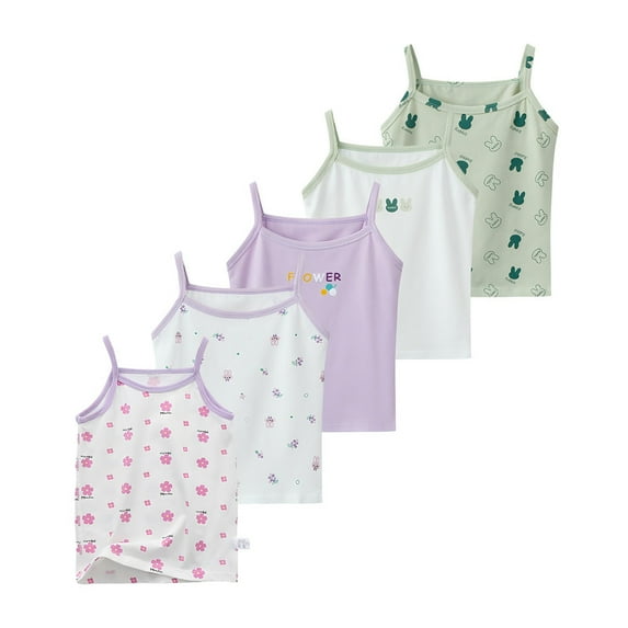 Letoileite 2-8 Years Little Girls Camisole Soft Tagless Cami Kids Breathable Undershirts Cotton Tank Top 5 Pack