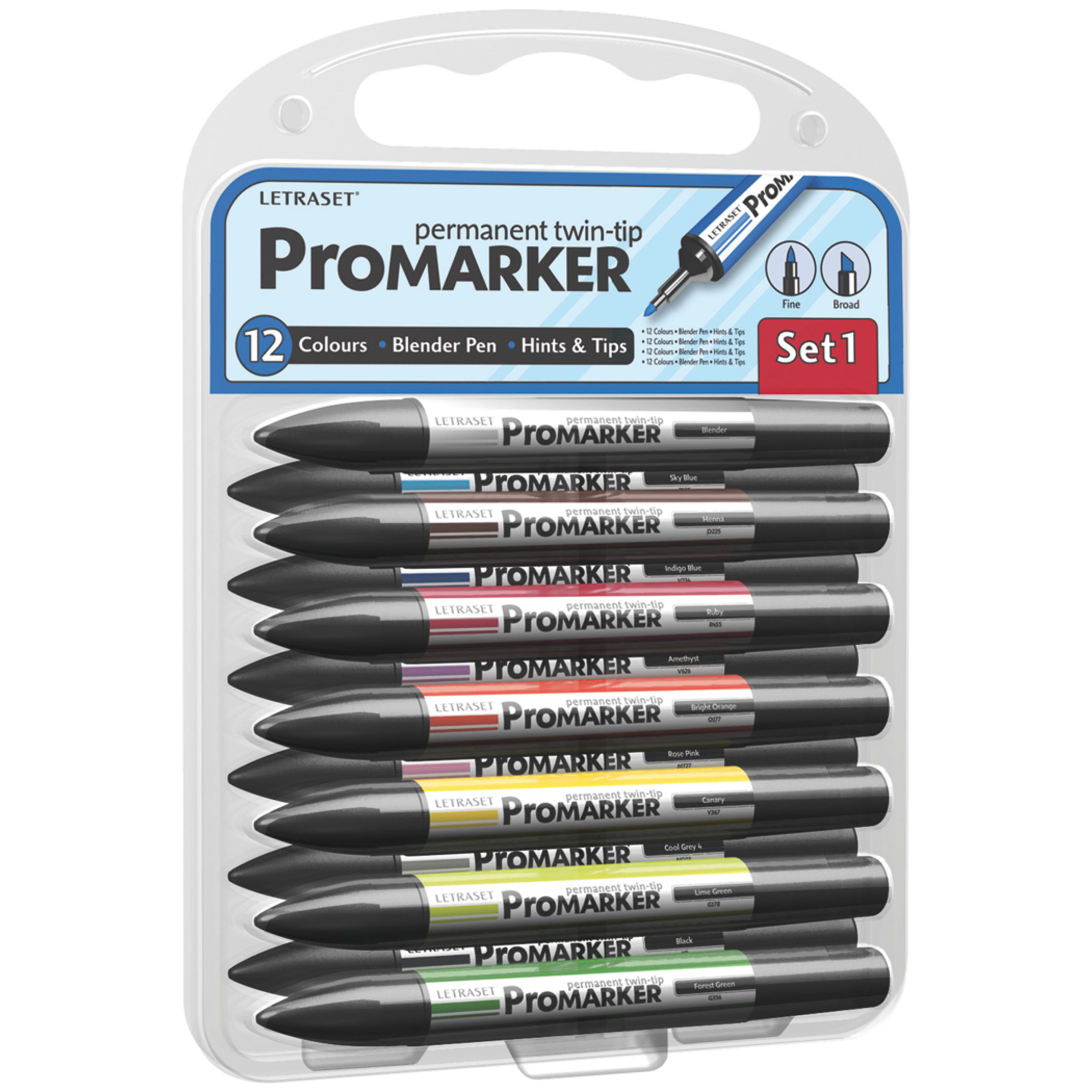 Letraset, ProMarker 12-Color Set, Set 1 