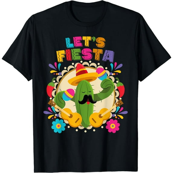 Lets Fiesta Cinco De Mayo with Guitar Cactus Sombrero Maraca T-Shirt
