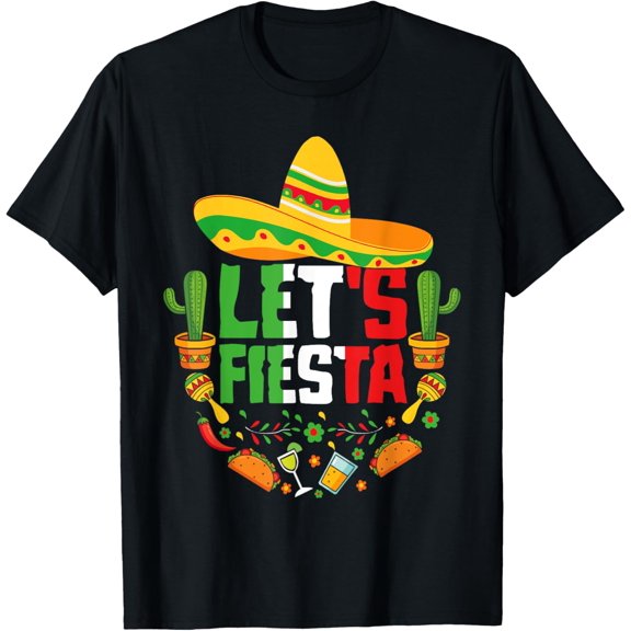 Lets Fiesta Cinco de Mayo Fun Mexican Colorful Guitar Party T-Shirt100% cotton