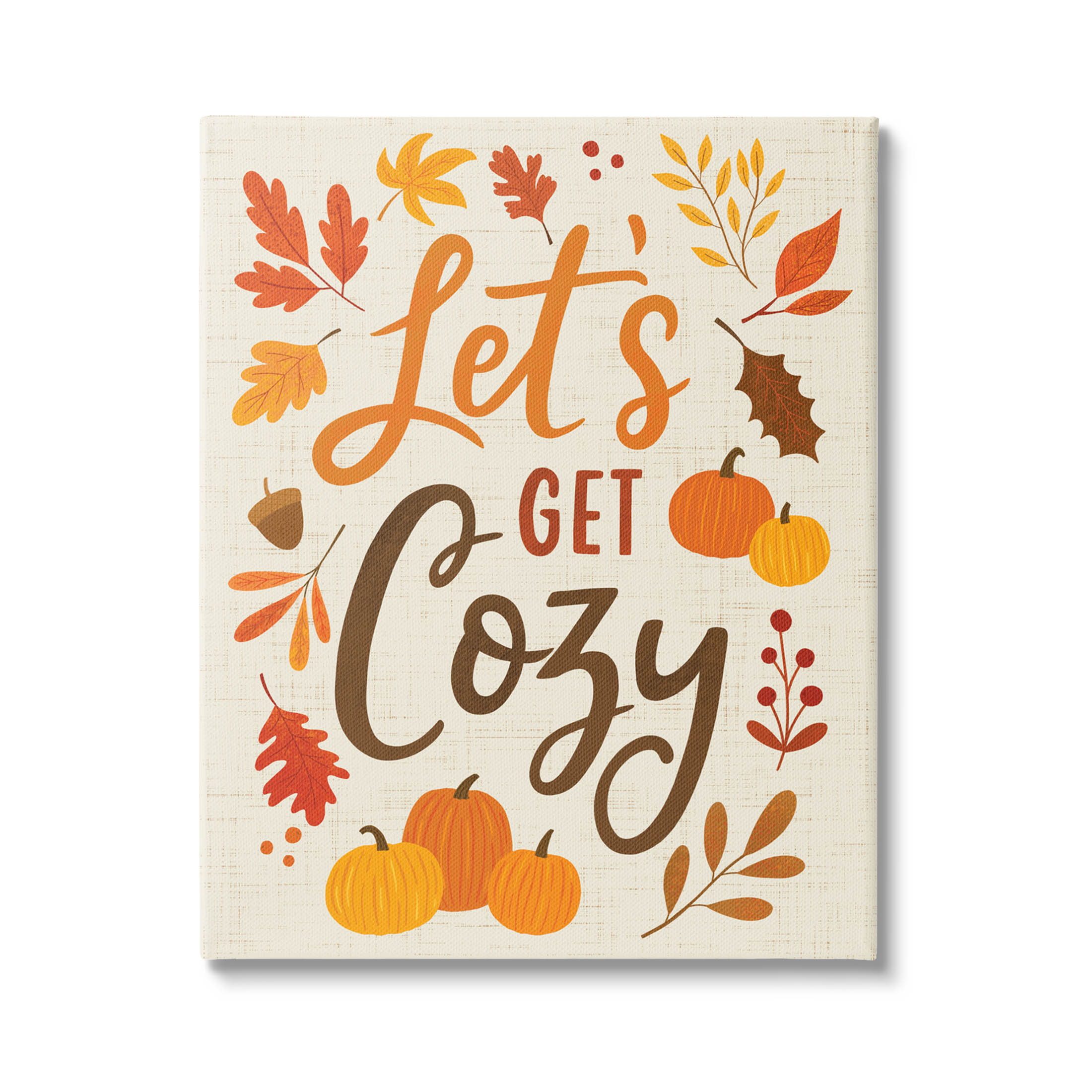Lets Get Cozy Autumnal Leaf Sprigs Holiday Graphic Art Gallery Wrapped Canvas Print Wall Art