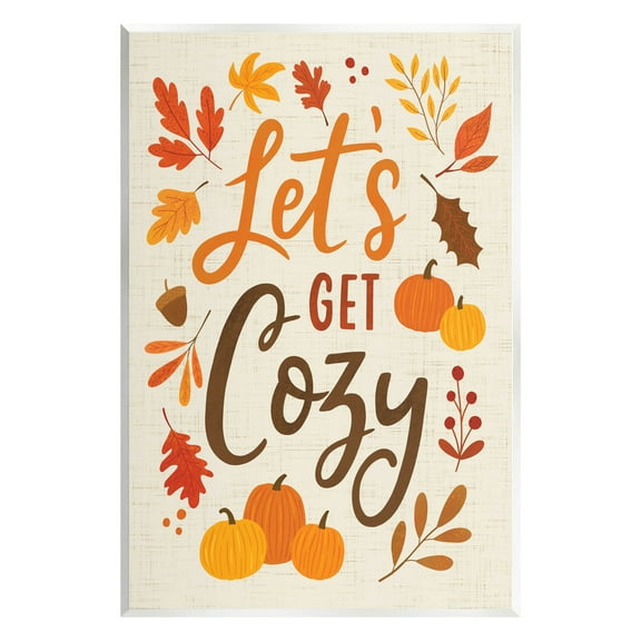 Lets Get Cozy Autumnal Leaf Sprigs Holiday Graphic Art Unframed Art Print Wall Art
