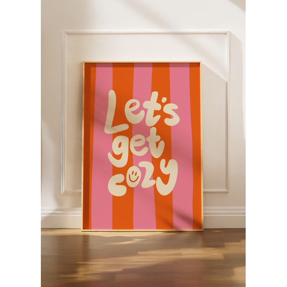 Lets Get Cozy Poster, Typography Print, Cozy Home Decor, Stripes Unframed Paper Print