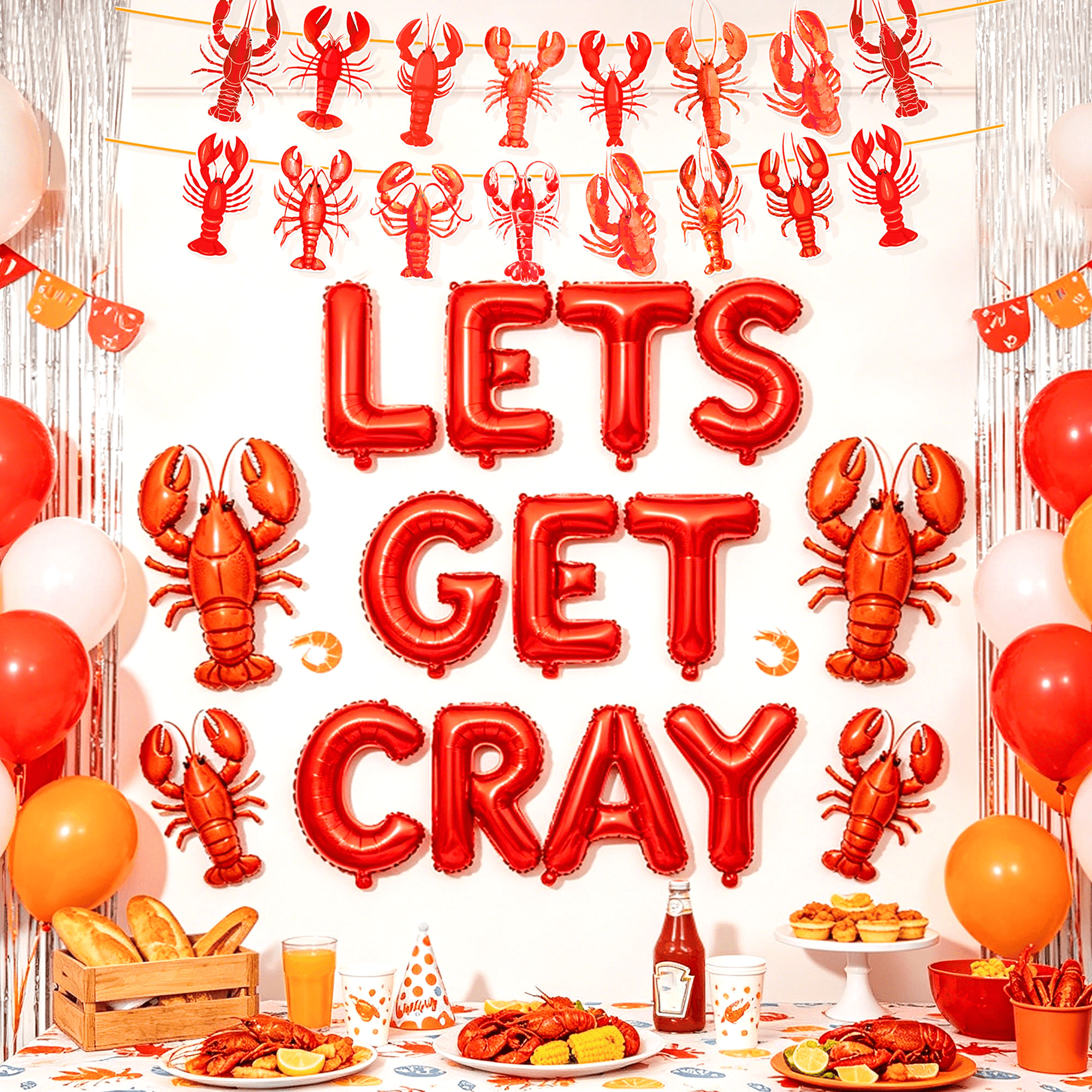 Lets Get Cray Lobster Party Decorations Red Lobster Banner and Letter ...