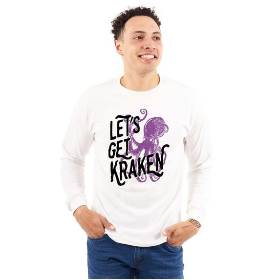 Lets Get Kraken Nautical Octopus Plus Size Long Sleeve Graphic Tee Shirt Brisco Brands 2X