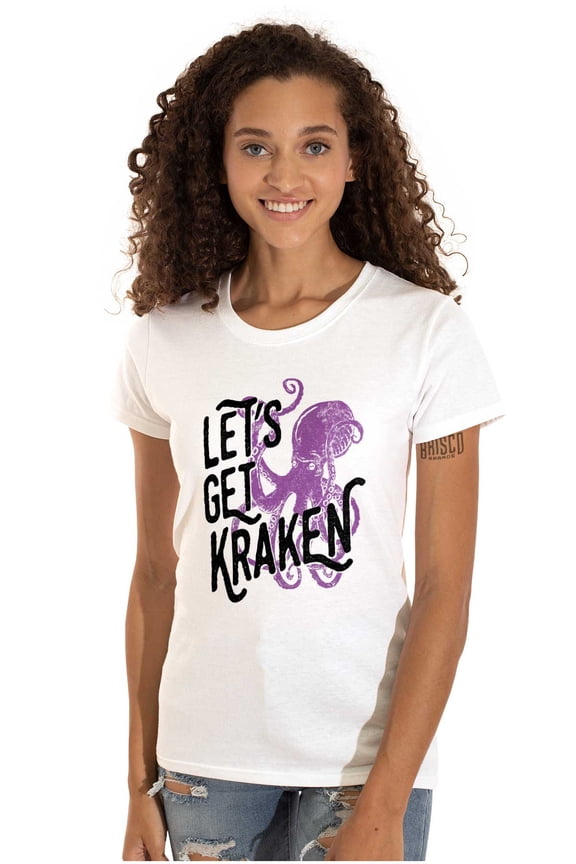 Lets Get Kraken Nautical Octopus Womens Slim Fit Graphic Tee Brisco Brands M