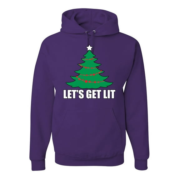 Lets Get Lit Xmas Tree Ugly Christmas Sweater Unisex Graphic Hoodie Sweatshirt, Purple, Large