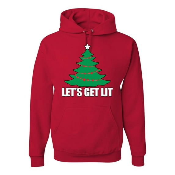 Lets Get Lit Xmas Tree Ugly Christmas Sweater Unisex Graphic Hoodie Sweatshirt, Red, Medium