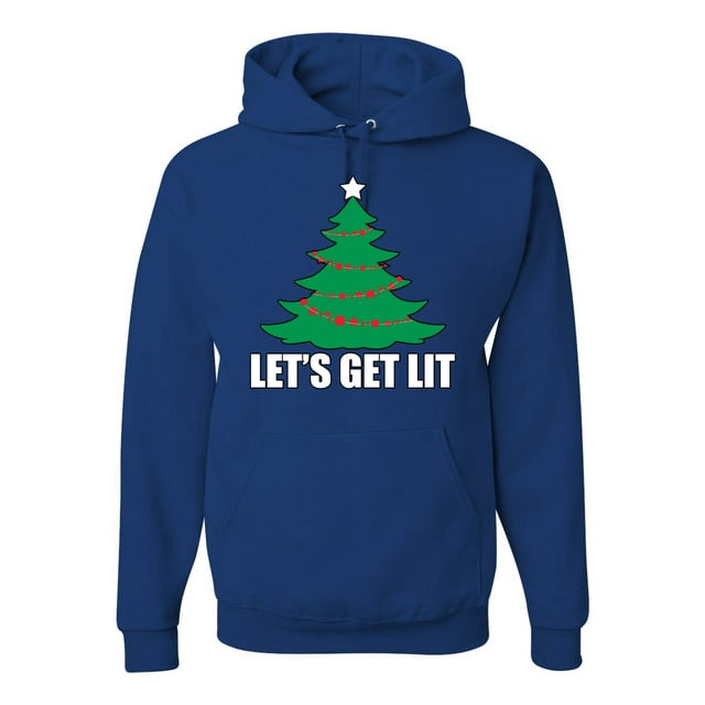 Lets Get Lit Xmas Tree Ugly Christmas Sweater Unisex Graphic Hoodie Sweatshirt, Royal, Small