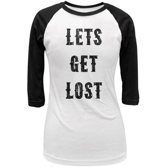 Lets Get Lost Distressed White/Black Juniors 3/4 Sleeve Raglan T-Shirt - Medium