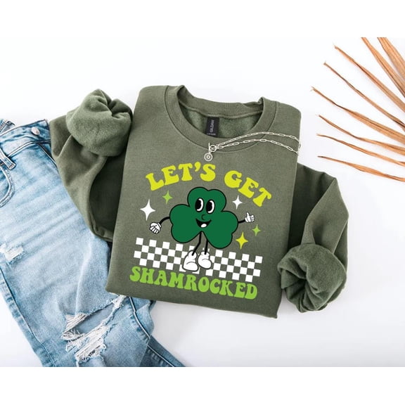 Lets Get Shamrocked Sweatshirt, Checkered St Patrick's Day, Lucky Charm Shirt, Shamrock Shirt, St Patricks Shirt, Lucky Tee,St Patty's Shirt Sweatshirt All Size S-5XL