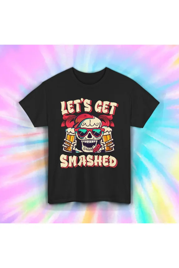 Lets Get Smashed Skeleton Head Brew Party Funny Drink Apparel Unisex T-Shirt, up to size 5XL