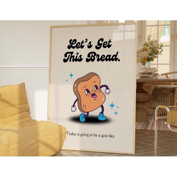 Lets Get This Bread Toast Print Retro Kitchen Art, Unframed Canvas 8x10in