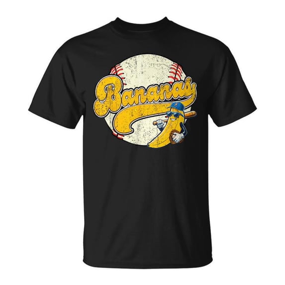 Lets Go Bananas Banana Playing Baseball Baseball Player T-Shirt - Fun Sports Graphic Tee - Baseball Lover Gift - Cute Fruit Character Apparel - Athletic Humor Shirt