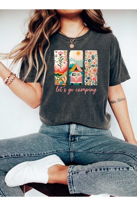 Lets Go Camping Shirt, Summer Vacation Camping T-Shirt, Camp Lover Friends Tees Gift, Nature Lover Shirt, Hiking Shirt, Lake Vacation Shirt TSHIRT All Size S-5XL