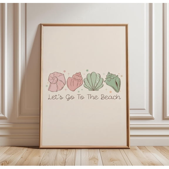 Lets Go To The Beach Minimal Seashell Line Art Soft Coastal Decor Unframed Paper Print