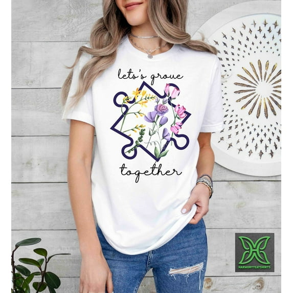 Lets Grow Together Autism Shirt,Floral Autism Awareness T-shirt,Autism Teacher Shirt,Autism Mom Gift,Autism Puzzle Shirt,Autism Month Tee Tshirt All Size S-5XL