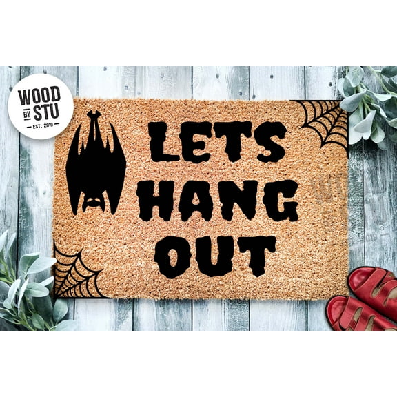 Lets Hang Out Bat Halloween Doormat | Funny Doormat | Welcome Mat | Halloween Decor | Funny Door Mat | Cute Doormat | Halloween Mat | Fall