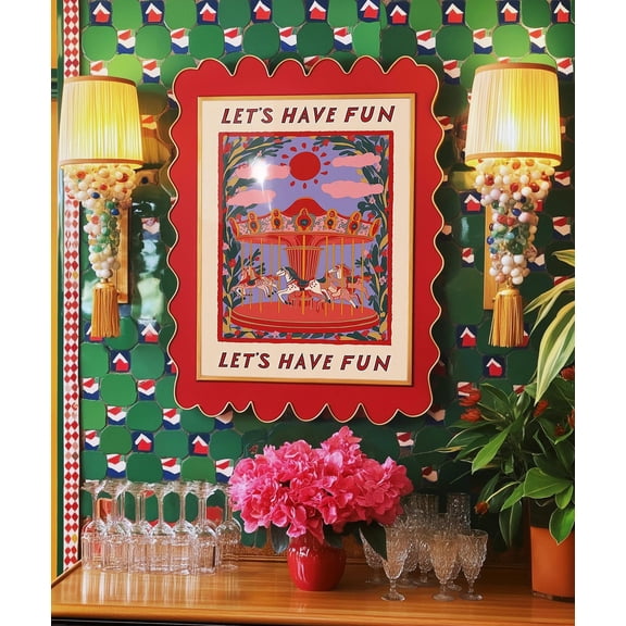 Lets Have Fun Carousel Whimsical Fairground Art, Unframed Paper Poster 16x20in
