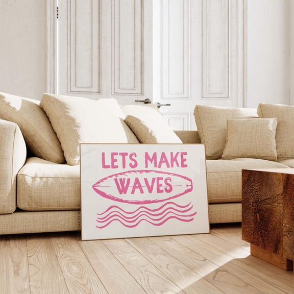 Lets Make Waves | Coastal Pink Prints, Typography Poster, Trendy Beach House Decor, Ocean Girly Summer Print, Surfer Wall Art, Beach Art Unframed Paper Print