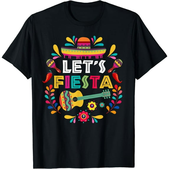 Lets Mexican Fiesta Cinco De Mayo Party Colourful Guitar Fun T-Shirt