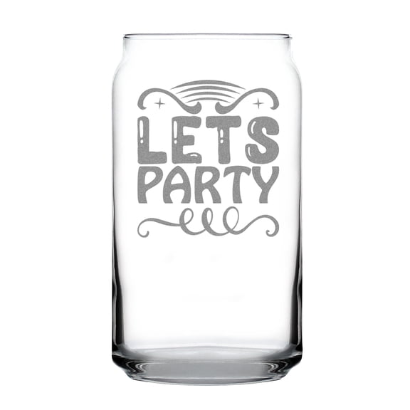 Lets Party Hand Engraved 16oz Can Shaped Pint Glass, Etched Fun Decor Beer Celebratory Drinkware